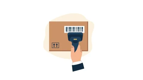 Animated Hand Scanning Barcode on Cardboard Shipping Box Stock-Footage 346236783