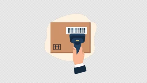 Animated Hand Scanning Barcode on Cardboard Shipping Box - Transparent Stock-Footage 346236824