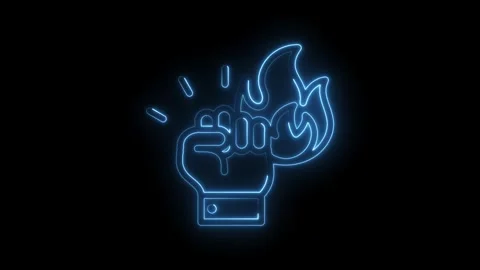 Animated hand in suit jacket making a fist on fire with neon glow effect Stock Footage 345999718