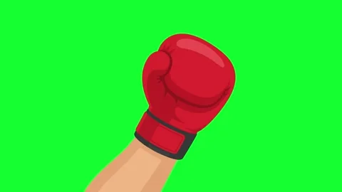 Animated hand wearing red boxing glove punching up loop on green screen bac.. Stock Footage 340382697