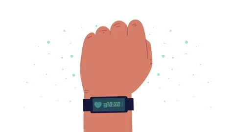 Animated hand wearing smart watch fitness tracker displaying heart rate and.. Stock Footage 338316469