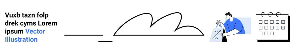 Animated Handcrafting with Needle and Thread, Text Cloud, and Monthly Planner Stock Illustration