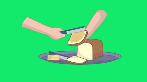 Animated Hands Spreading Butter on Bread Green Screen | Buttering Bread Animatio Video stock 315304038