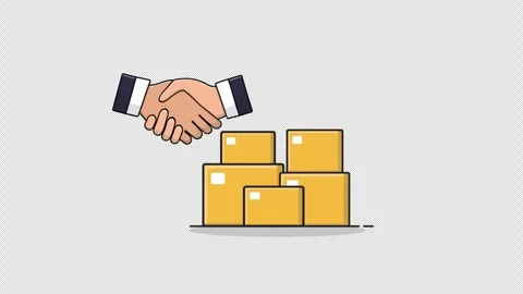 Animated Handshake Over Stacked Delivery Boxes Animation - Transparent Stock Footage 337519644