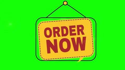 Animated hanging order now sign with floating heart particles on vibrant green 動画素材 344189981