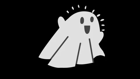 Animated happy cartoon ghost floating in dark background Stock Footage 317301157