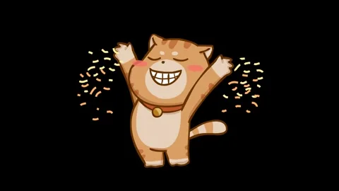Animated Happy Cat with Ribbon Falling on Transparent Background Video stock 282774886
