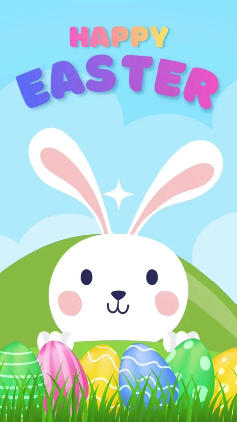 Animated Happy Easter Mobile Greeting with Cute White Bunny and Colorful Eggs Stock Footage 331307487