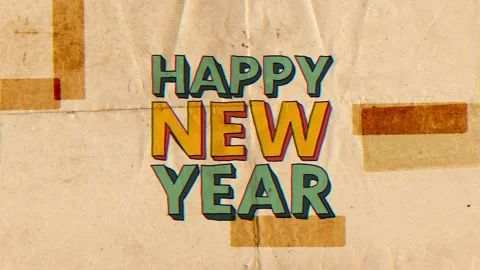Animated Happy New Year Greetings with stylized classic animation with back Stock Footage