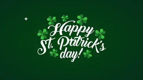 Animated happy st patricks day text with clover leaves and sparkling stars .. Vídeo Stock 338312388