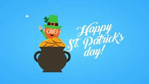 Animated happy st patricks day greeting with leprechaun popping out of gold.. Vídeo Stock 338314168