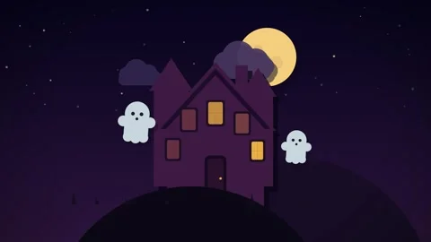 Animated haunted house with ghosts floating in night sky 스톡 동영상 344328108