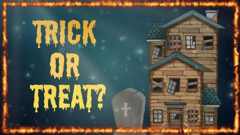 Animated Haunted House with Trick or Treat Text and Fire Border Stock Footage 341908360