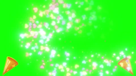 Animated heart confetti on green screen with party horns Stock Footage 337447974