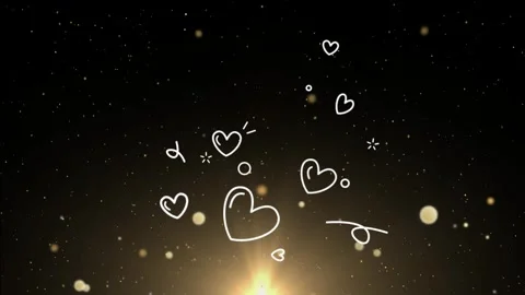 Animated heart graphics floating upwards with golden bokeh with creating dreamy 스톡 동영상 343552013