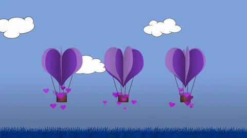 Animated heart shape balloons against a blue background Video stock 101355167