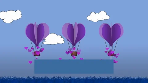 Animated heart shape balloons with blank banner for own message Video stock 101352264