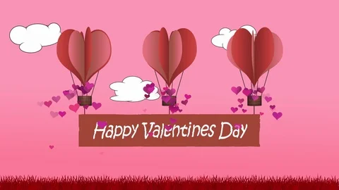 Animated heart shape balloons with happy valentines day banner Stock Footage 101352873