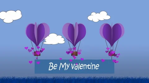 Animated heart shape balloons with happy be my valentine banner Stock Footage 101354772