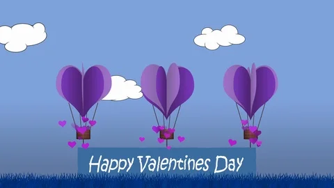 Animated heart shape balloons with happy valentines day banner Video stock 101356353