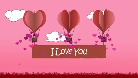 Animated heart shape balloons with I love you banner Stock Footage 101354814
