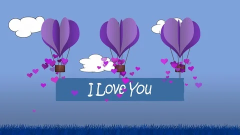 Animated heart shape balloons with I love you banner Video stock 101356240