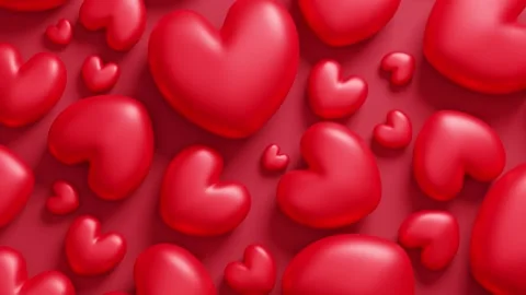 Animated hearts on red background 3D render 4k Video Stock Footage 339068110