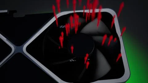 Animated heat flow visualization on spinning graphics card fan Stock Illustration