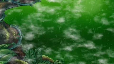 Animated Heavy Rain Falling Over Lush Green Jungle Background Loop Stock Footage 345208483