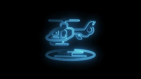 Animated helicopter icon flying into helipad with neon glow effects on blac.. Stock Footage 330778952