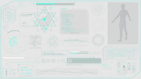 Animated high-tech dashboard with a 3D scan of a human body Stock Footage 312059272