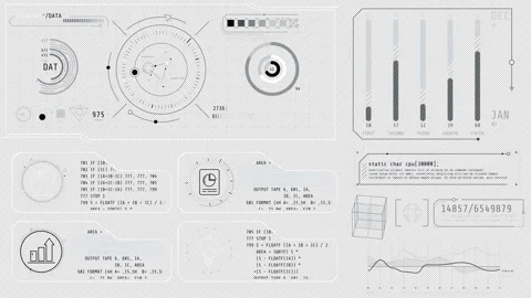 Animated high-tech dashboard with graphic symbols, processing data Stock Footage 339025772