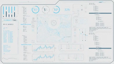 Animated high-tech dashboard with a map and program codes Video stock 339019675