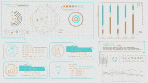 Animated high-tech display with graphic symbols, processing data Stock Footage 319169223