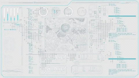 Animated high-tech display with a map and program codes Stock Footage 319205744