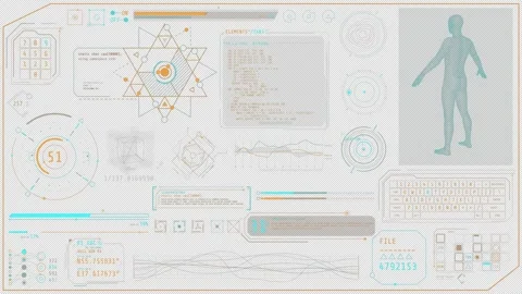 Animated high-tech interface with a 3D scan of a human body Stock Footage 310815880
