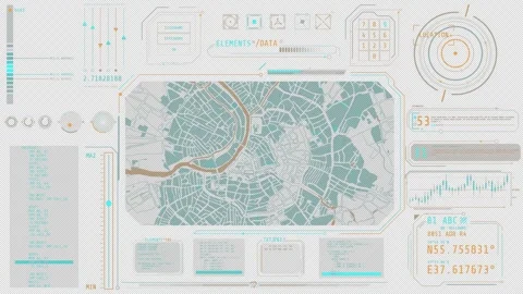 Animated high-tech interface dashboard with a city map Stock Footage 314770645