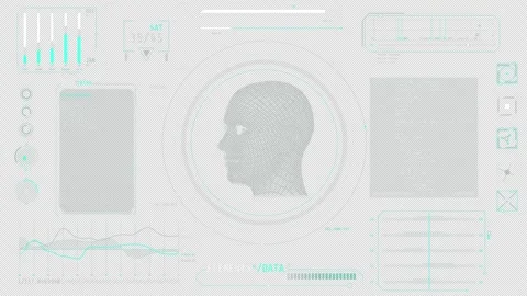 Animated high-tech interface design with recognition data processing Stock Footage 312023812