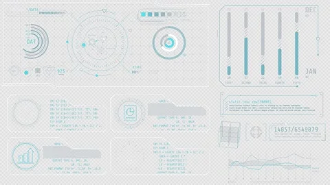 Animated high-tech interface with graphic symbols, processing data Stock Footage 339016882
