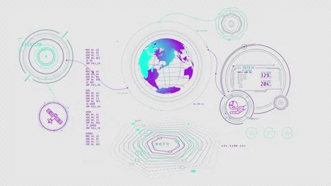 Animated high-tech interface with satellite data processing Stock Footage 329244071