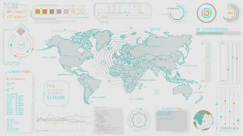 Animated high-tech interface screen with a world map Stock Footage 312031663