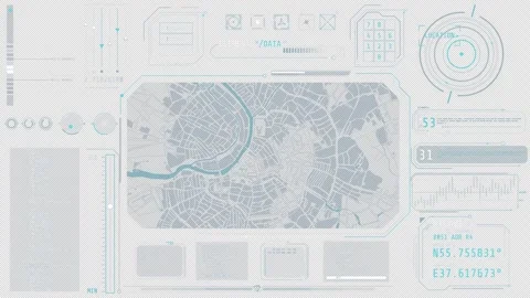 Animated high-tech interface screen with a city map Stock Footage 314692281