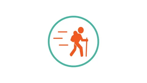 Animated hiker icon trekking inside a circular frame Stock Footage 340336607