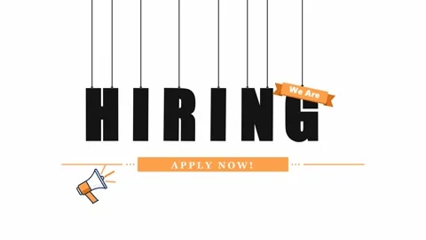 Animated hiring announcement with falling letters and megaphone. 4K Video stock 344846704
