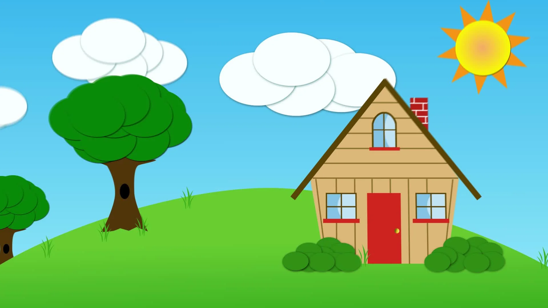 Animated house and clouds and sun | Stock Video | Pond5