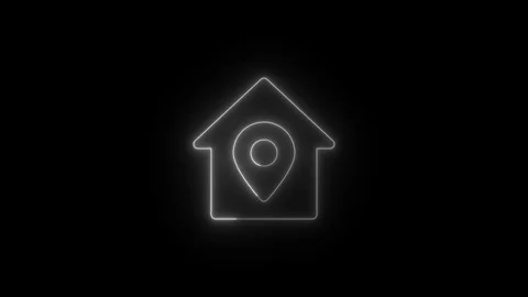 Animated house location marker neon outline glowing on black background wit.. Stock Footage 345548405