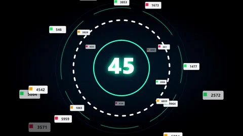 Animated HUD counter with spinning digital circles Stock Footage 344752226