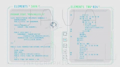 Animated HUD windows with lines of code. Stock Footage 238990767