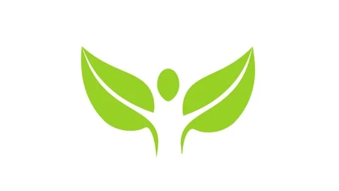Animated human figure with green leaf wings logo Stock Footage 348132249