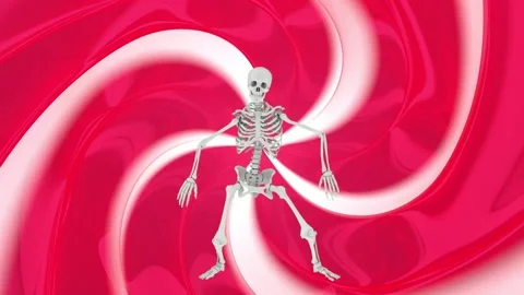 Animated human skeleton performs energetic hip hop dance moves against a vivid 動画素材 344567988
